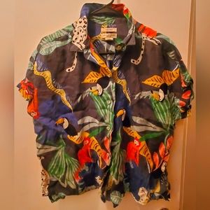 Christian Siriano Linen Jungle Print Button Up